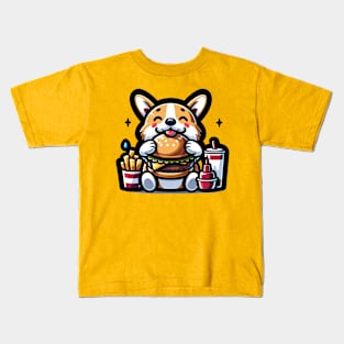 corgi eating fast food Kids T-Shirt